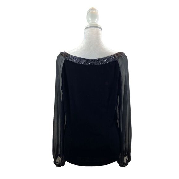 Patra Vintage Black Velvet Blouse with Beaded Neckline Size Medium - Picture 6 of 11